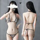 Fangluyu's new beach bikini lace-up three-point sexy women's see-through transparent lace-up tiny thong bra set black