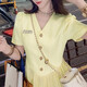 Women's 2025 summer new style French design small person waist-hugging slim princess dress D1478 Yellow M [100-110Jin[Jin equals 0.5 kg]]