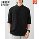 JEEP SPIRIT men's stand collar white short-sleeved shirt men's Japanese pure cotton round neck three-quarter sleeve t-shirt Henry collar textured shirt C1020-white-three-quarter sleeve L Recommended 90-110Jin Jin equals 0.5 kg