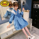 G.duck girls dress spring and autumn 2024 new medium and large children Korean style long-sleeved denim skirt girl fashionable princess dress blue 140 recommended height 130-140cm age 8-9 years old