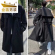金盾春秋中长款风衣男夹克日系宽松英伦风韩版情侣潮流学生bf披风外套 黑色8872高端款 M