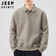 JEEP SPIRIT Jeep POLO shirt men's sweatshirt autumn and winter loose long-sleeved lapel T-shirt top men gray green XL