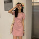 AFTER MONDAY2025 summer Korean style slim solid color short-sleeved T-shirt women's mid-length dress women's clothing 6624* sky blue M