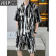 
Jeep (JEEP) handsome shirt for men's summer ice silk suit high-end floral shirt short sleeve shorts beach two-piece set matching 679 white suit M 110Jin [Jin equals 0.5 kg]
