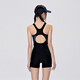 New hot spring swimsuit women's racing close-fitting cover-up body slimming one-piece boxer sports swimsuit sleeveless backless swimsuit black 220094 L