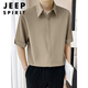 
JEEP SPIRIT summer ice silk color-blocking five-point mid-sleeved shirt for men handsome versatile hairstylist casual cool shirt breathable 1048 black M Recommended 100-120Jin [Jin equals 0.5 kg]