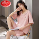 浪莎睡衣女夏季纯棉薄款可爱韩版学生短袖两件套装春秋宽松夏天家居服 栗色GXT6636图色 M码(建议75-95斤) 均码