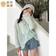 Bon Eve Girls Thin Sun Protection Clothing 2025 Summer New Style Back Slit Design Round Neck Loose Long Sleeve Beach Sun Protection T Lake Heart Green 130