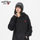 Charles Heart Hooded Sweatshirt for Men and Women Couples Same Style Solid Color Basic Versatile Plus Velvet Thickened Pullover Top Black XL