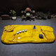 Miaopu Le authentic high-end solid wood root carving golden silk nanmu tea tray whole root carving tea tray golden silk nanmu wood belt drainage T313-3888 yuan