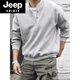 JEEP SPIRIT Japanese retro autumn and winter men's Henry collar long-sleeved T-shirt bottoming shirt plus velvet warm casual pullover sweatshirt large size gray regular style high quality M