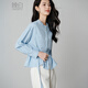 Late White Exclusive 2025 Autumn Design Top with Waist Belt Slim Elegant Shirt for Women Light Blue L