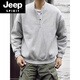 JEEP SPIRIT Japanese retro autumn and winter men's Henry collar long-sleeved T-shirt bottoming shirt plus velvet warm casual pullover sweatshirt large size gray regular style high quality M