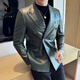 Playboy (PLAYBOY) Rubik's Cube Pattern Double-breasted Leather Suit Jacket Men's Spring and Autumn New Business Casual Trendy British Style Slim Suit Green 2XL (130-145Jin Jin equals 0.5kg)