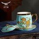 Auratic National Porcelain Yongfengyuan Lady Porcelain West Lake Blue 4-Head Ceramic Cover Cup Saucer Tea Cup-Blue (280ml)