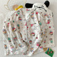 Cute crayon Shin-yun Cotton Pajamas for women three-piece summer cardigan cartoon home clothing set JHX-9902j#Star KT Cat M Recommended 80-100