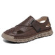 
Men's Sandals 2025 Summer Fashion Casual Sandals Lightweight Breathable Cool One-foot-punching Beach Sandals Slippers Red-brown [Microfiber Leather A677] 40