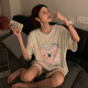 莫代尔睡衣女双面可穿夏季新款V领+圆领短袖短裤可爱家居服套装 9905w#笑脸+派对熊 XL