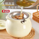 Qumuye ceramic lard jar household high temperature resistant lidded meat oil chili oil storage pot with filter residue food grade binaural - cream white 700ml + spoon + 304 filter