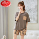 浪莎睡衣女夏季纯棉薄款可爱韩版学生短袖两件套装春秋宽松夏天家居服 栗色GXT6636图色 M码(建议75-95斤) 均码