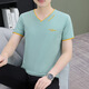 NOSSKISS轻奢高档男士V领短袖T恤新款弹力男士T恤打底衫男式半袖休闲 694豆绿 3XL