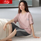 Langsha pajamas for women in summer pure cotton full cotton cropped pants suit for summer middle-aged and elderly mothers large-size short-sleeved home clothes NXF-9856 light blue M [Suggested weight: 80-100Jin [Jin equals 0.5 kg]]