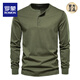 ROMON American retro heavyweight long-sleeved T-shirt pure cotton Henley shirt men's fitness tough guy army green versatile bottoming shirt Royal Blue L