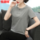 Hengyuanxiang short-sleeved T-shirt top for women 2025 summer new middle-aged gray Korean style slim fit slim T-shirt 6624# light blue OFF 3XL [Suggested 140-155Jin [Jin equals 0.5 kg]]
