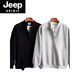 JEEP SPIRIT Japanese retro autumn and winter men's Henry collar long-sleeved T-shirt bottoming shirt plus velvet warm casual pullover sweatshirt large size gray regular style high quality M