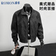 Luo Meng matte leather jacket men's spring and autumn short couple flying pu leather jacket stand collar baseball uniform black 2XL