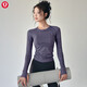 Lulu Lulu's same sports top women's spring and summer slim round neck quick-drying running Pilates training fitness wear long CX-516 light gray L