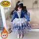 G.duck Elsa Princess Dress Autumn and Winter Plus Velvet Thickening Western Style Girls Frozen Elsa Dress Dress 120 Suitable for Height 100-110cm One Size 8969 Skirt Spring and Autumn Style + Cape Crown Stick