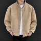 Homlean simple versatile jacket men's autumn American retro pu leather stitching stand collar loose casual jacket HJ52 khaki L