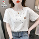 Woodpecker pure cotton loose printed T-shirt women's trendy summer wear new versatile T-shirt top 1396# white L suitable for 110-119Jin Jin equals 0.5 kg