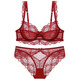 Dudant Luxury International Brand Feminine Lace Underwear Breathable and Comfortable Sponge-Free Four Seasons Bra Set Big Breasts Make Smaller Burgundy M 34/75B with Panties