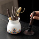 Tang Feng Tea Ceremony Six Gentlemen Set High-end Light Luxury Kung Fu Tea Set Accessories White Porcelain Tea Cylinder Pot Keeping Pen Tea Clamp Tea Making Tools White Porcelain Jiangya Tea Ceremony Cylinder + Ebony Pinsheng Accessories