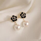 Camellia Earrings Retro Black Flower Pearl Earrings 2025 Niche Simple Cold Style Earrings Women Black 1 Pair