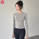 Lulu Lulu's same sports top women's spring and summer slim round neck quick-drying running Pilates training fitness wear long CX-516 light gray L