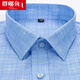 胖嘟鱼短袖衬衫男士夏季新款商务休闲职业正装棉衬衣纯色中老年寸衫上衣 DX6630  蓝十字格纹 5XL (/45【推荐195-210斤穿】)