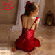 Langsha (Langsha) Leichter Luxus sexy Pyjamas für Frauen Pure Desire Ice Seiden Frühling und Herbst Hosentender Nachthemd Summer Nightkide Gefühl neuer Sommerstil 6629 zweiteiler Set Rose Red M