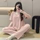 Victoria's style short-sleeved trousers pajamas for women's summer modal 2025 new sexy breast pad integrated pink fake two-piece set short-sleeved trousers_1283_pink M