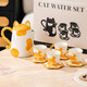 Qingbilin moves into a new home tea set ceramic cup kettle water set teapot afternoon tea wedding engagement gift for the newlyweds cat brown and white 5 pieces one pot two cups two saucers