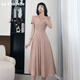La Chapelle (La Chapelle) dress, professional dress, women's summer slim temperament, formal occasion suit collar French long skirt, beige gray L 110-120Jin [Jin equals 0.5 kg]