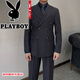 Playboy (PLAYBOY) British retro men's gentleman's slim double-breasted suit suit Korean style fashionable business formal suit two-piece suit black XL suit + pants