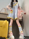 Yingtang Japanese college-style girl outfit complete set of cartoon childlike loose overalls with colorful dot dolls. Set of blue overalls + doll collar top not included. One size fits all