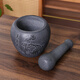 Yi Yuanxuan household natural black gold garlic mortar, stone mortar, medicine jar, stone cup, garlic pounder, pair of wolei bowl, pepper mashing and grinding machine, black gold stone lotus, fish outer diameter 13CM