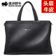 American bison men's briefcase horizontal style business trendy large capacity first layer cowhide 14-inch computer handbag black (first layer cowhide) genuine