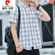 皮尔卡丹（pierre cardin）格子衬衫男士短袖2025新款夏季潮流纯棉衬衣男款免烫抗皱休闲上衣 DC653灰色 M