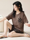 蜜凡苏夏季汗蒸服女大码带胸垫女2025天一体短袖汗蒸服女士家居服套装 ZX:C1355杏色兔子格裤[抑菌]带胸 M码[升级AAAAAAA抑菌] 均码