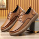 Lee Xiang International Light Luxury Brand Punched Breathable Outdoor Stroller Wear-resistant Beef Tendon Sole Hollow Men's Casual Leather Shoes Genuine Brown Leather Shoes (Single-layer Cowhide) 44